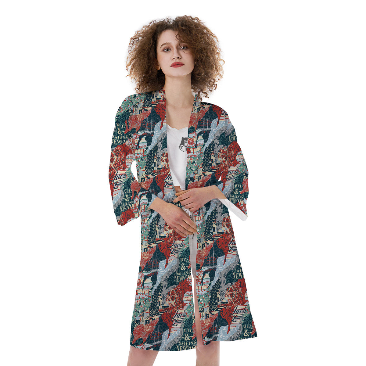 Anchor Abstract Nautical Print Pattern Kimono-grizzshop
