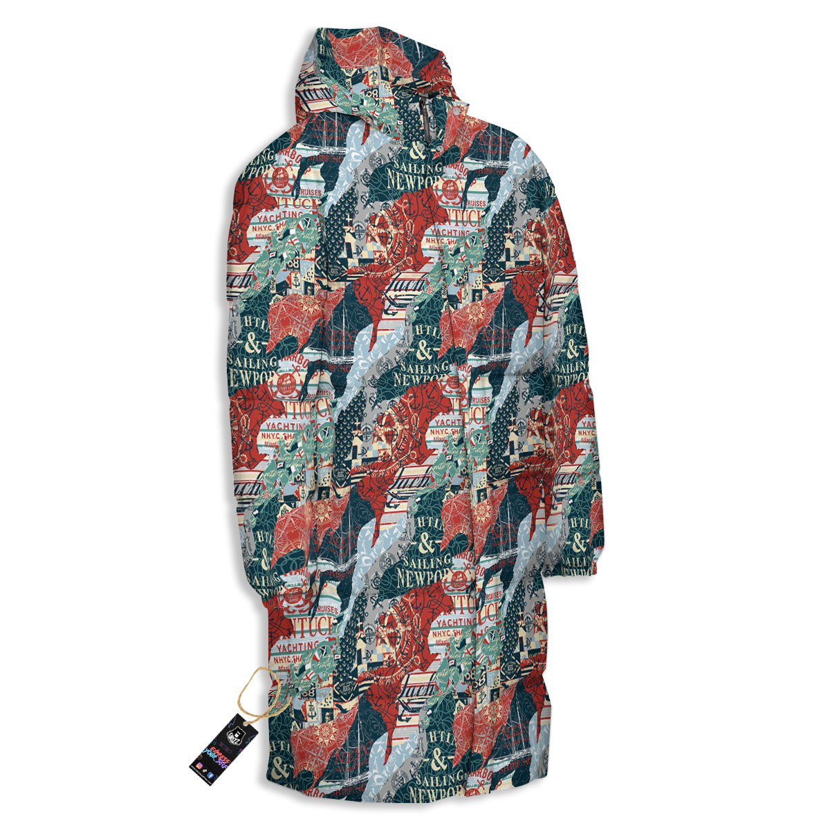 Anchor Abstract Nautical Print Pattern Long Down Jacket-grizzshop