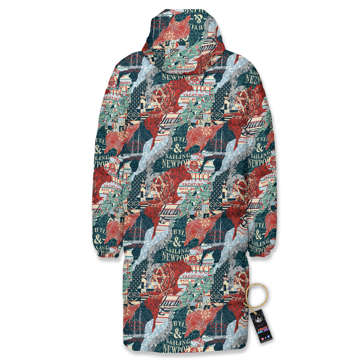 Anchor Abstract Nautical Print Pattern Long Down Jacket-grizzshop