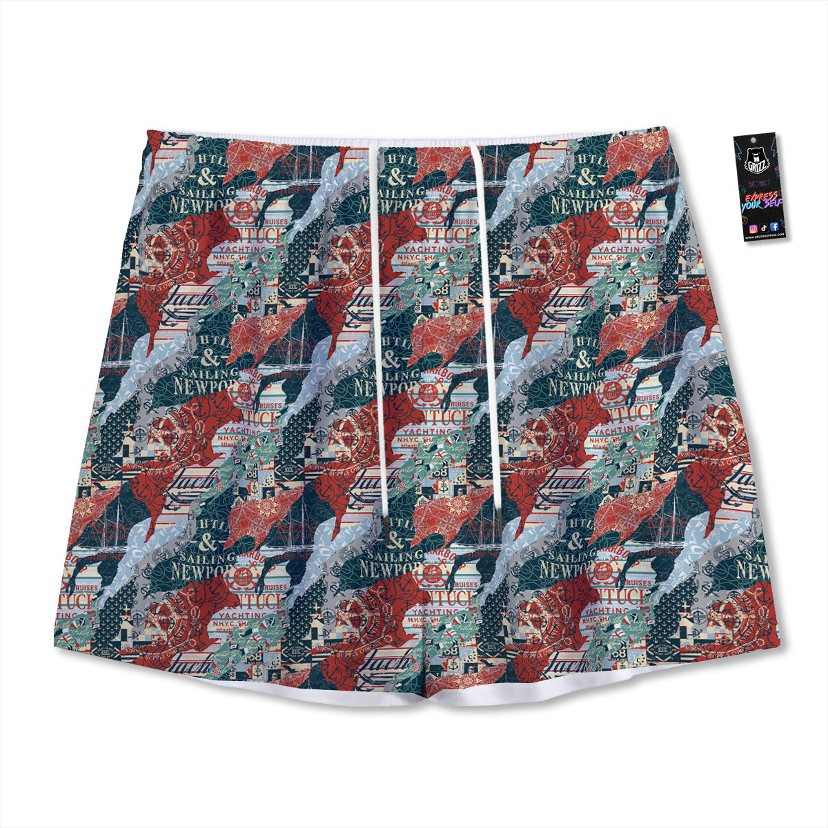 Anchor Abstract Nautical Print Pattern Mesh Shorts-grizzshop