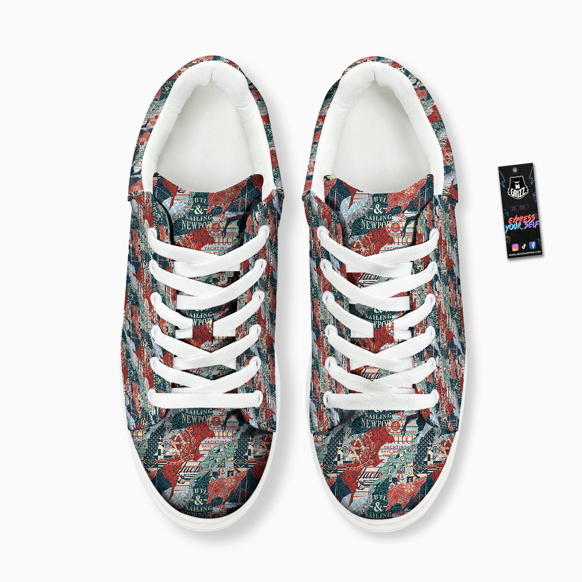 Anchor Abstract Nautical Print Pattern Platform Shoes-grizzshop
