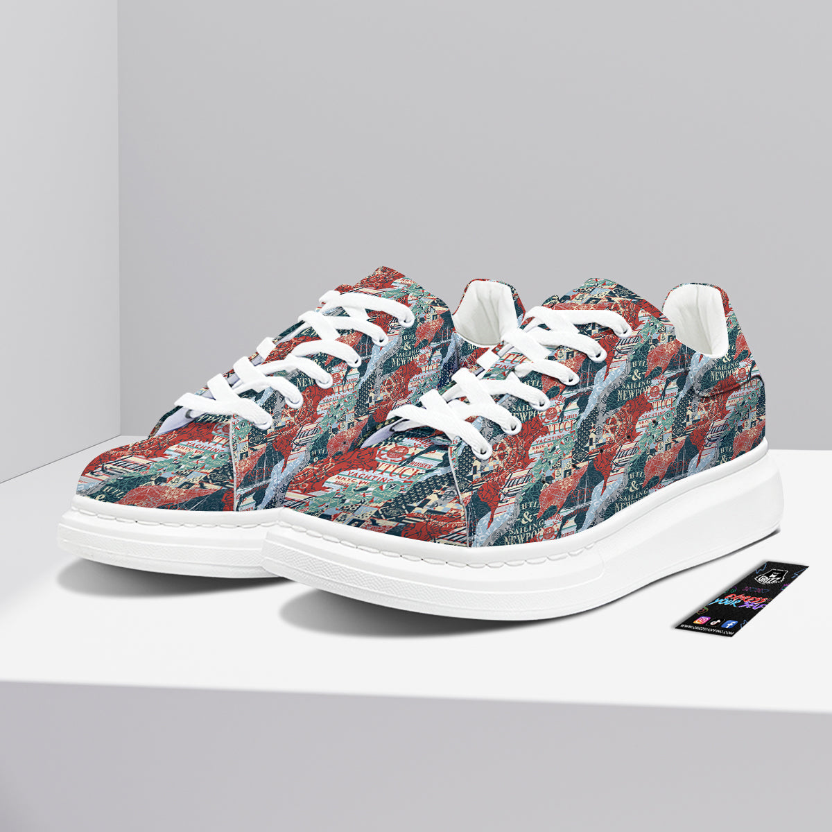 Anchor Abstract Nautical Print Pattern Platform Shoes-grizzshop