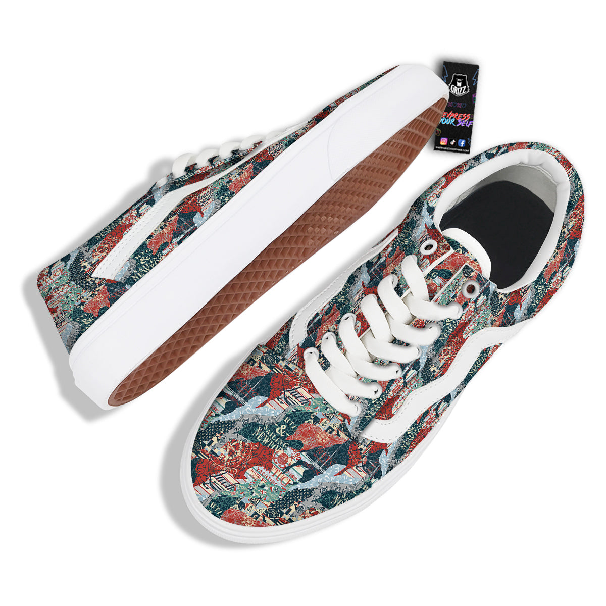 Anchor Abstract Nautical Print Pattern Skate Shoes-grizzshop