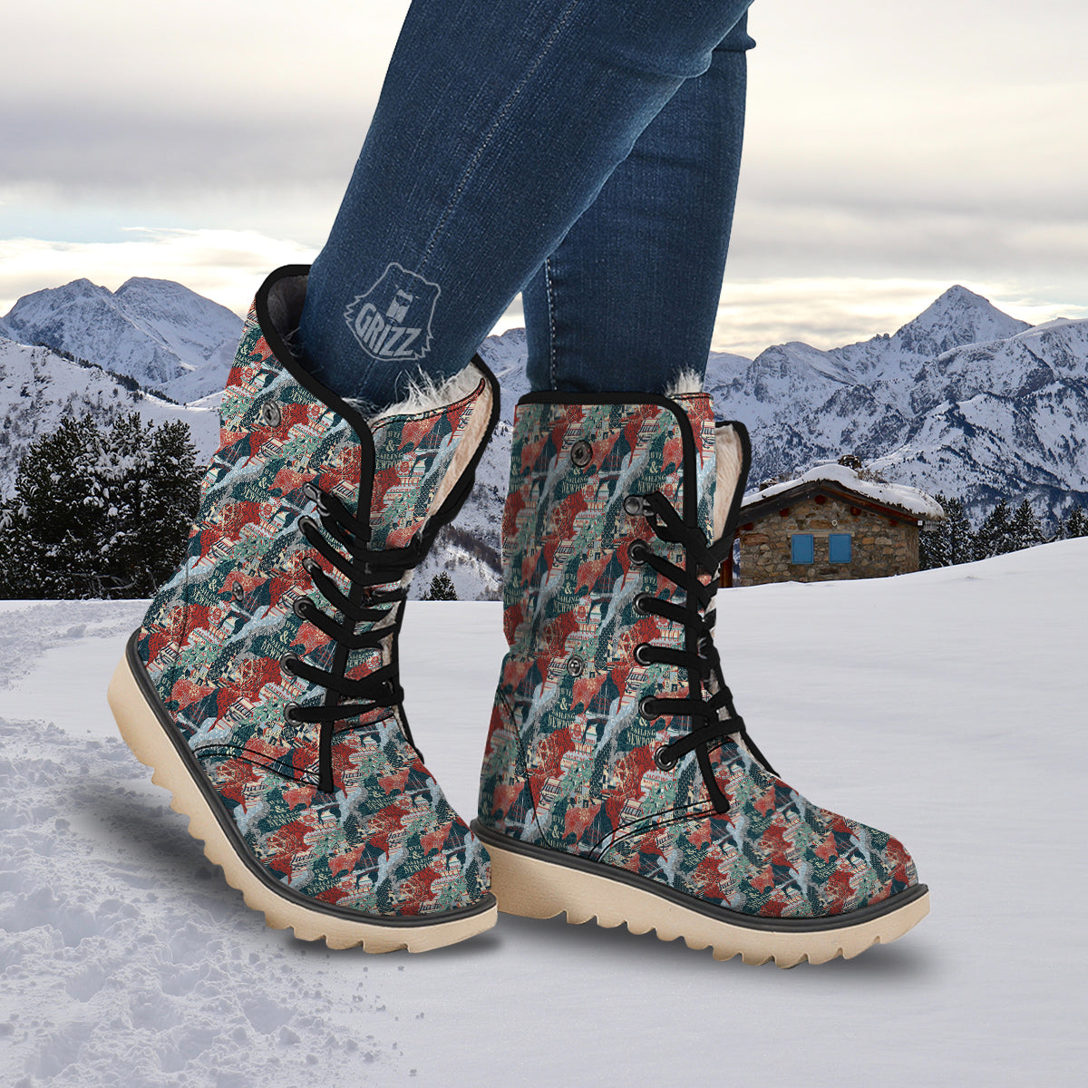 Anchor Abstract Nautical Print Pattern Snow Boots-grizzshop