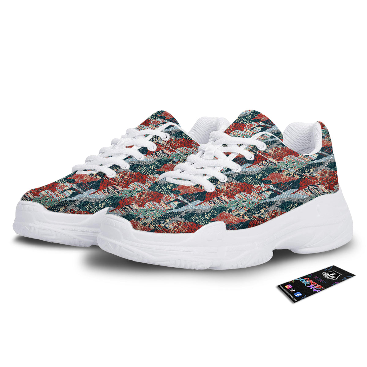 Anchor Abstract Nautical Print Pattern White Chunky Shoes-grizzshop