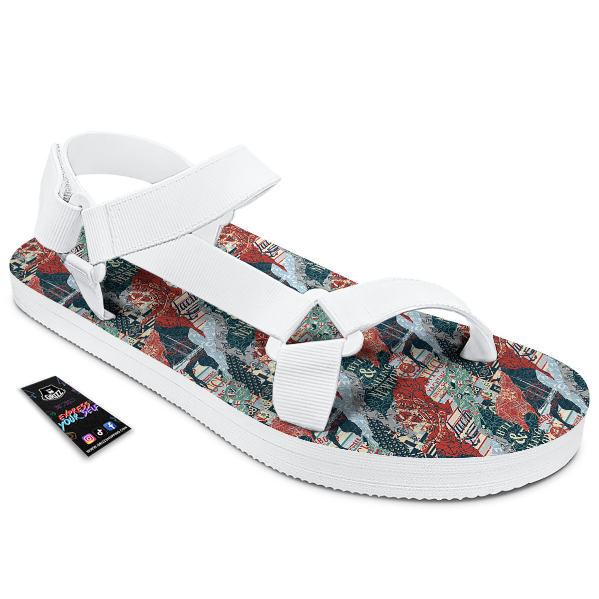 Anchor Abstract Nautical Print Pattern White Open Toe Sandals-grizzshop