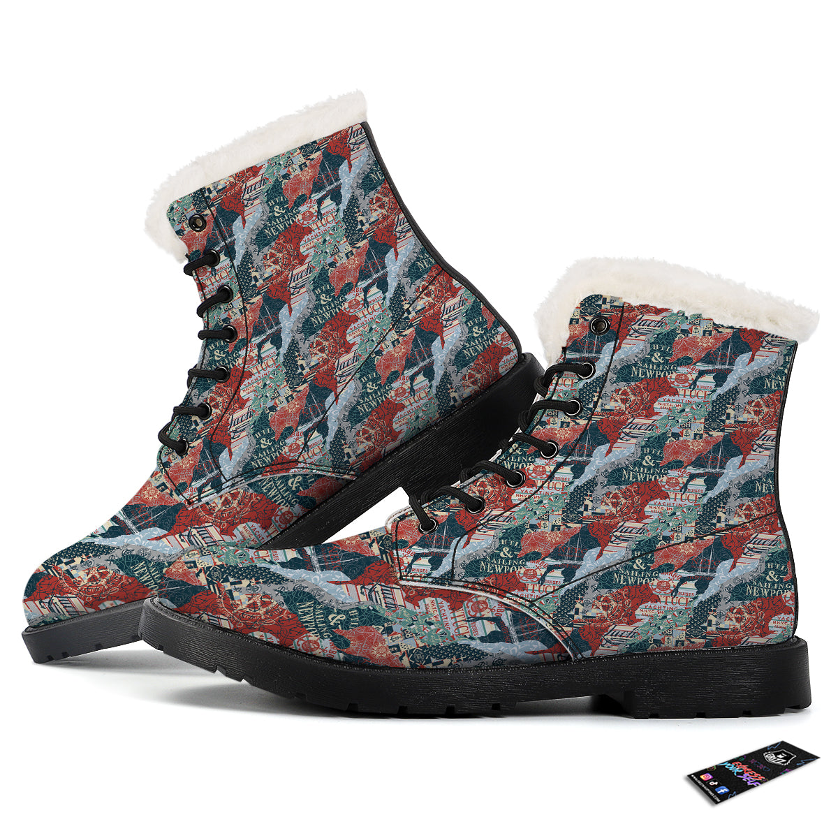 Anchor Abstract Nautical Print Pattern Winter Boots-grizzshop