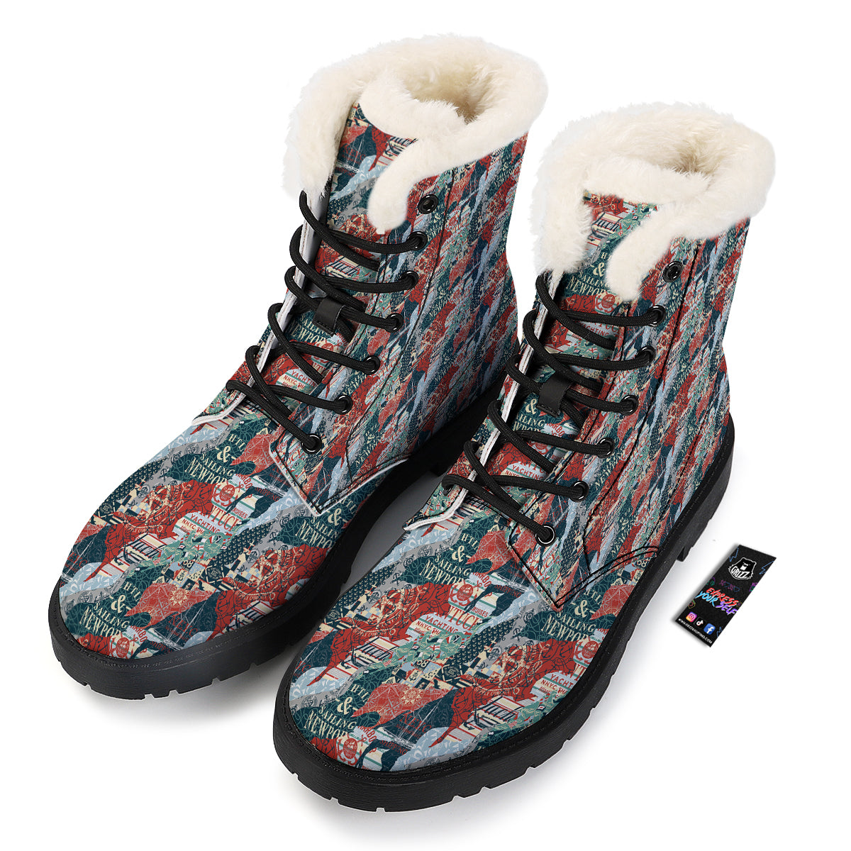 Anchor Abstract Nautical Print Pattern Winter Boots-grizzshop