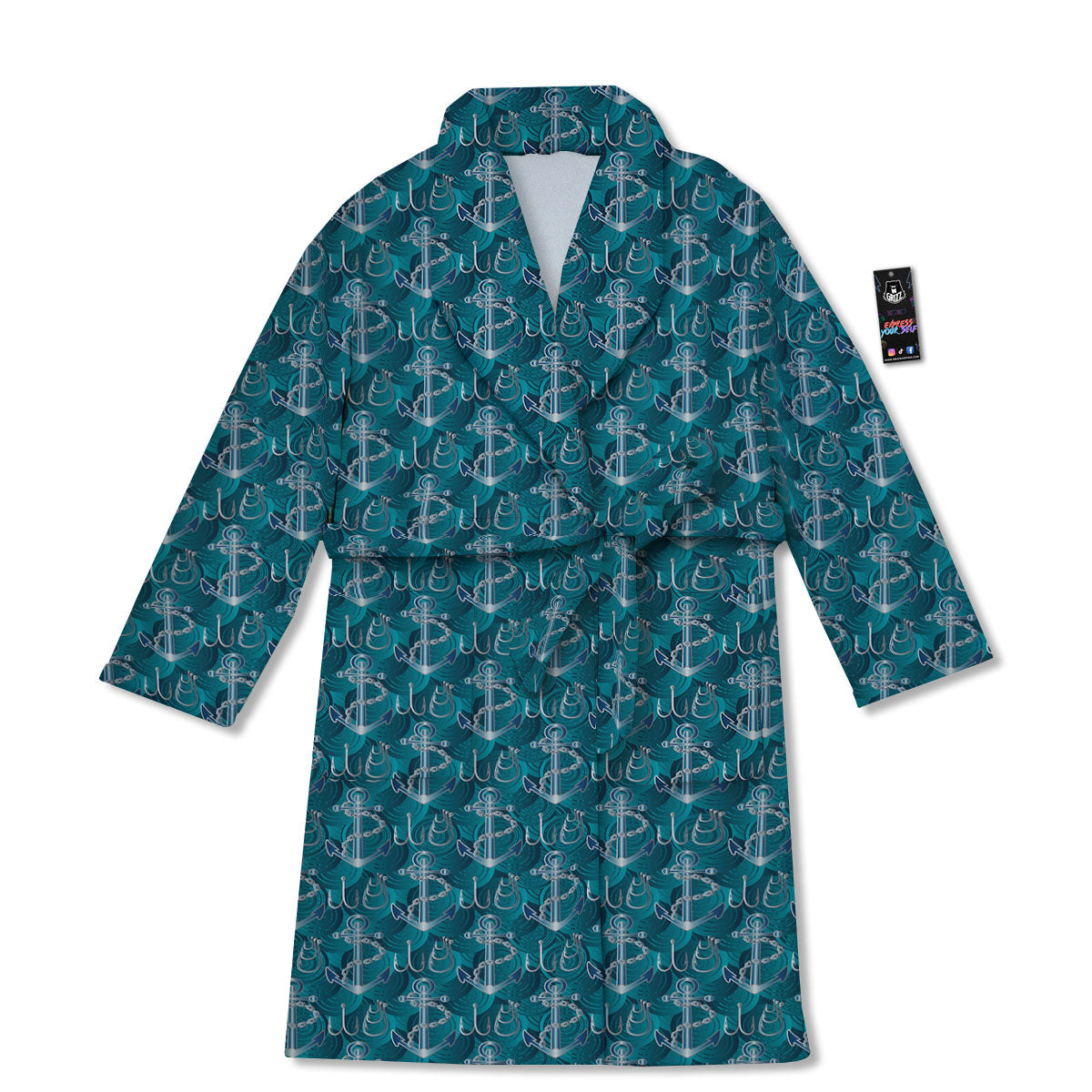 Anchor Blue Print Pattern Bathrobe-grizzshop