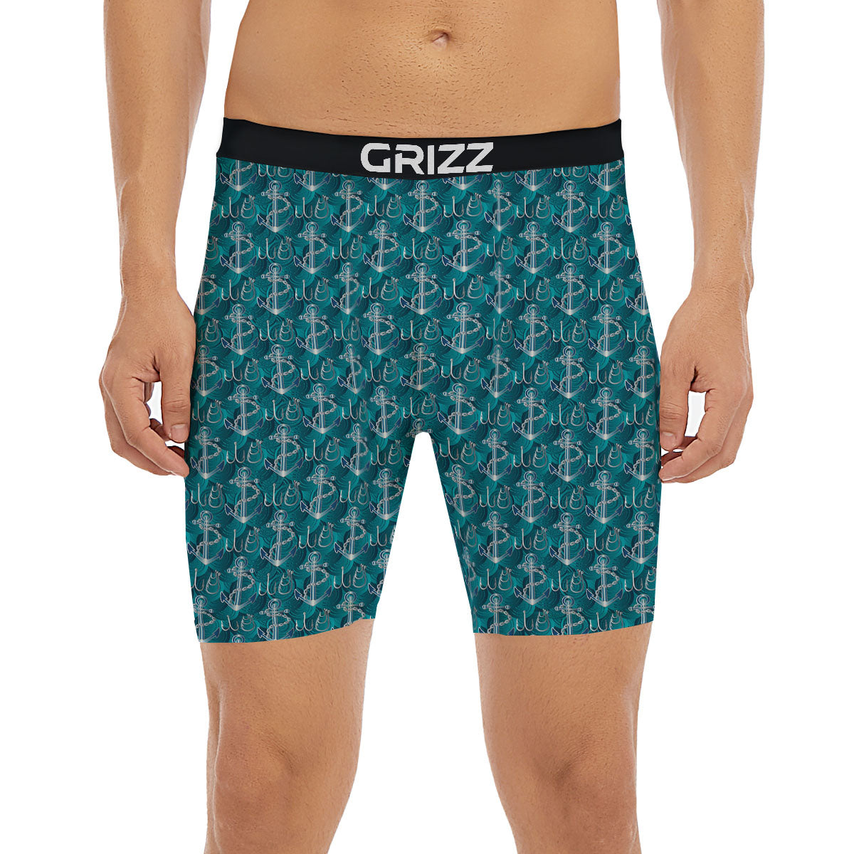Anchor Blue Print Pattern Boxer Briefs-grizzshop