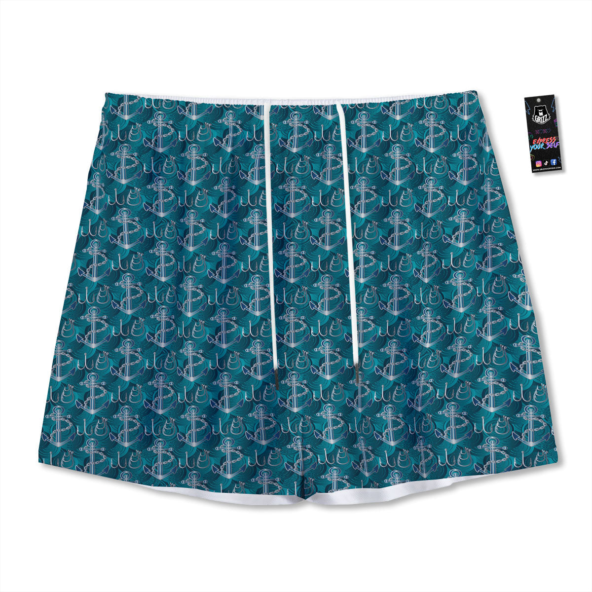 Anchor Blue Print Pattern Mesh Shorts-grizzshop