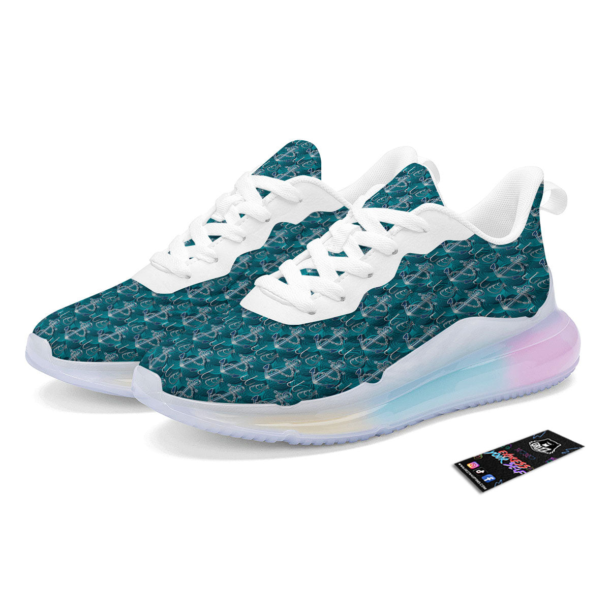 Anchor Blue Print Pattern Running Sneakers-grizzshop