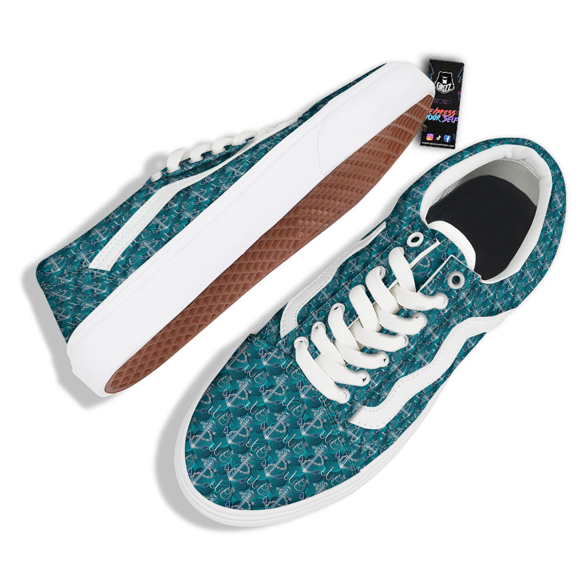 Anchor Blue Print Pattern Skate Shoes-grizzshop