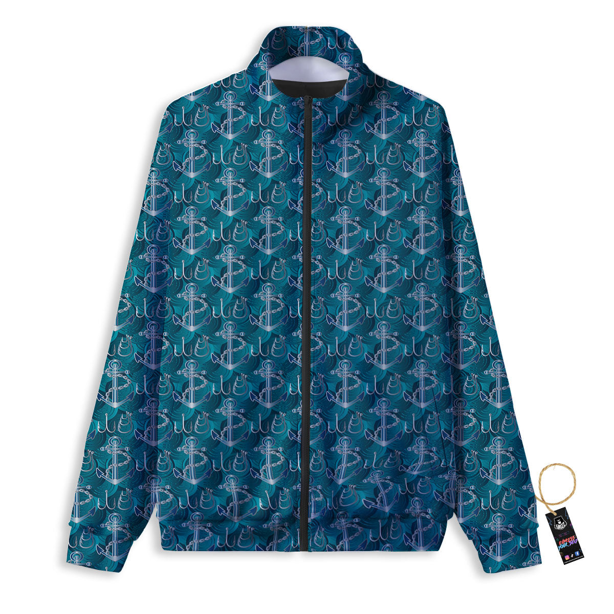Anchor Blue Print Pattern Track Jacket-grizzshop