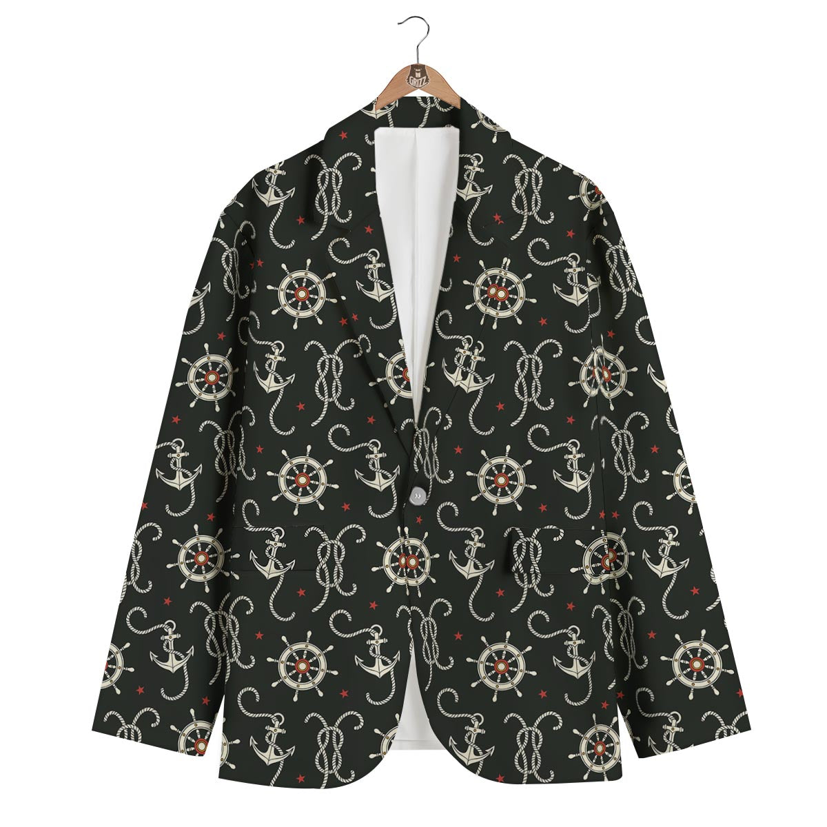 Anchor Nautical Pattern Print Men's Blazer-grizzshop