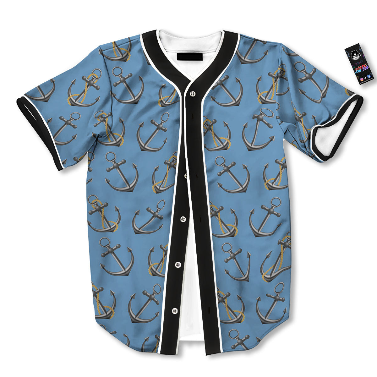 Anchor Nautical Print Pattern Baseball Jersey-grizzshop