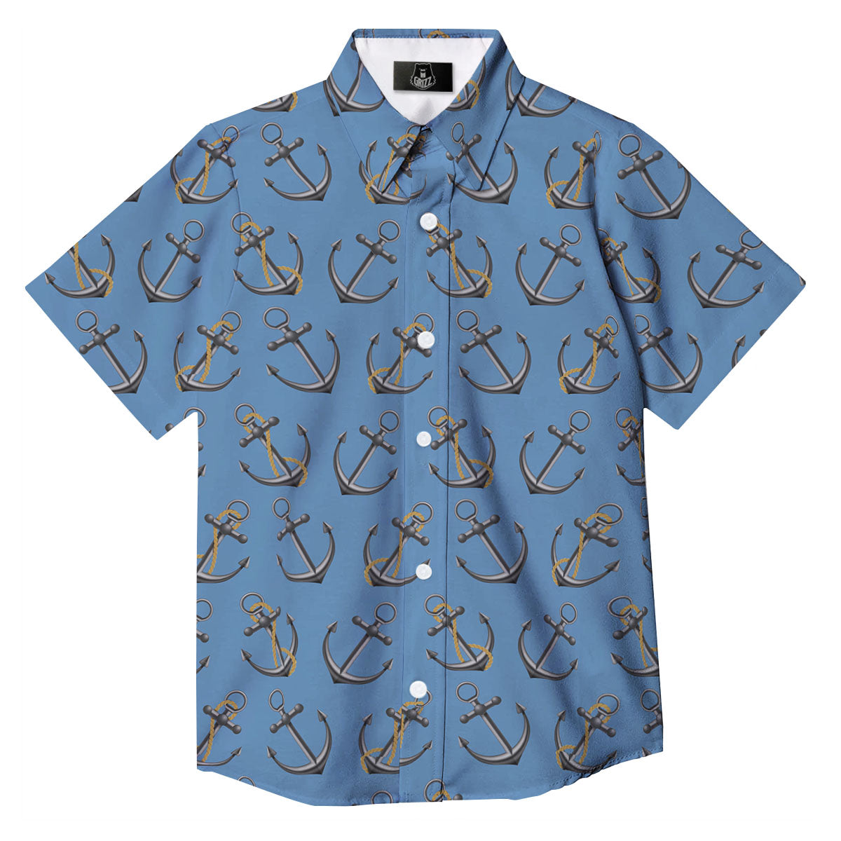 Anchor Nautical Print Pattern Button Up Shirt-grizzshop