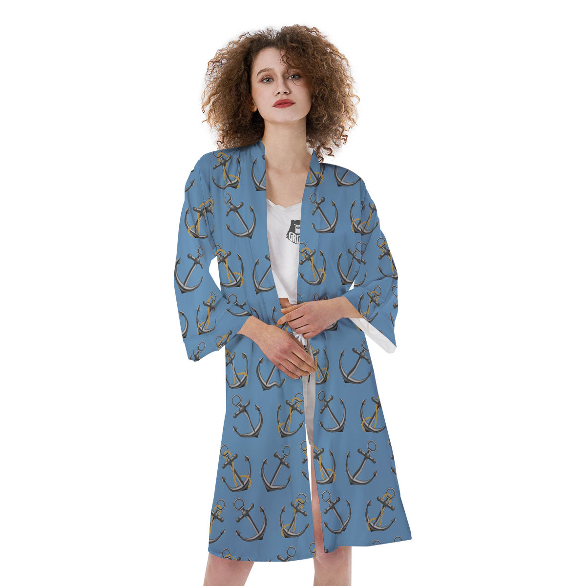Anchor Nautical Print Pattern Kimono-grizzshop