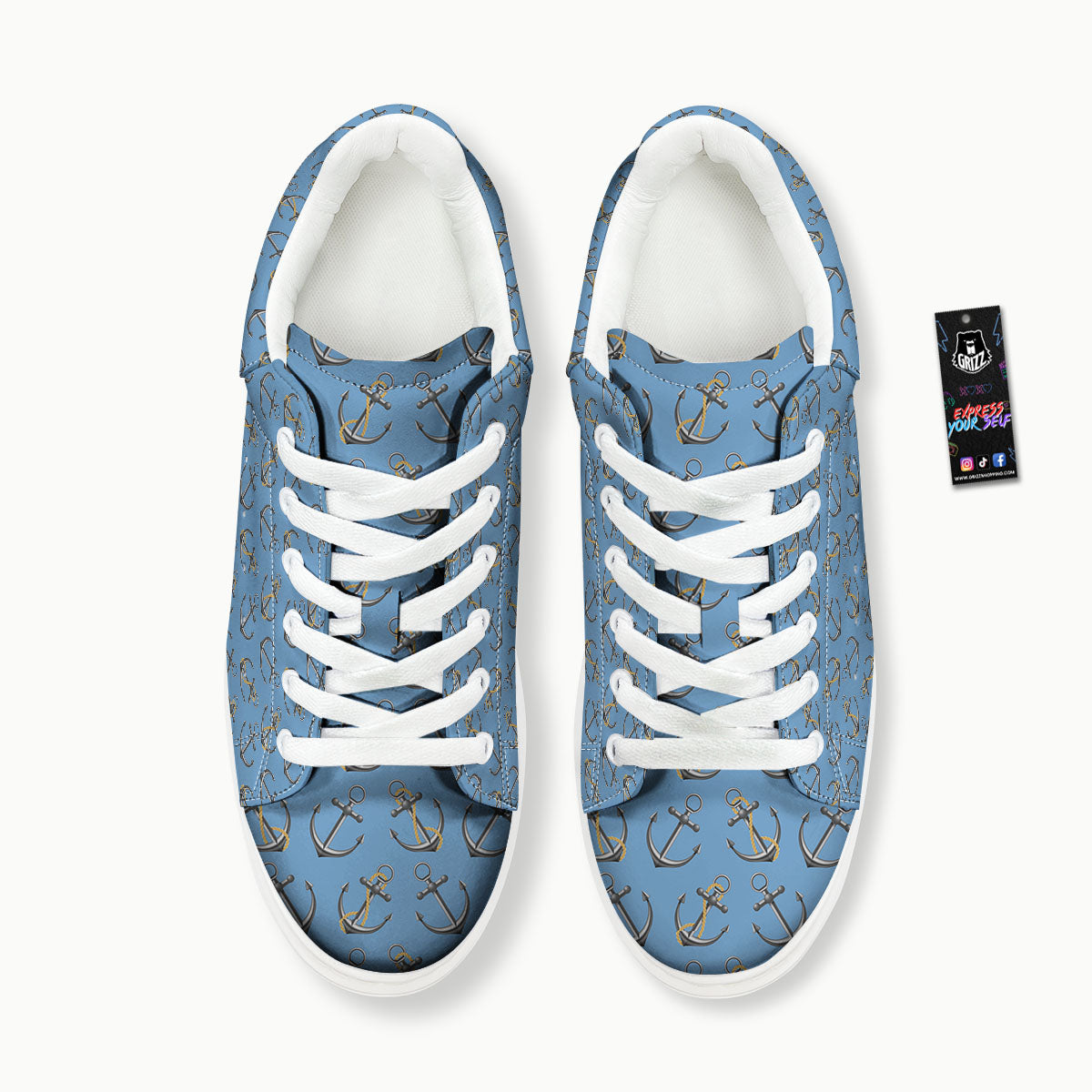 Anchor Nautical Print Pattern Platform Shoes-grizzshop