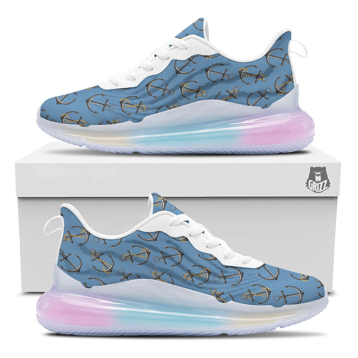Anchor Nautical Print Pattern Running Sneakers-grizzshop