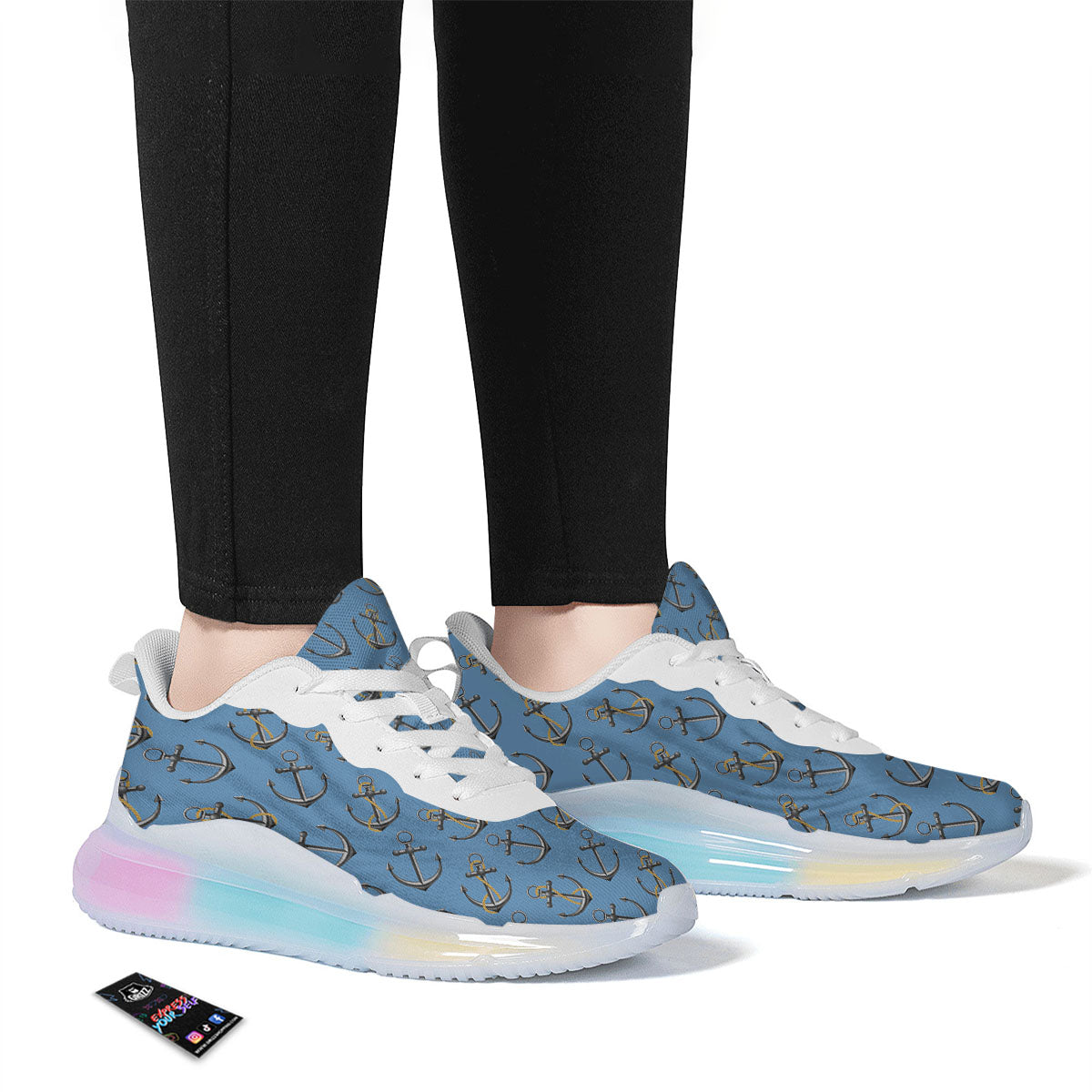 Anchor Nautical Print Pattern Running Sneakers-grizzshop