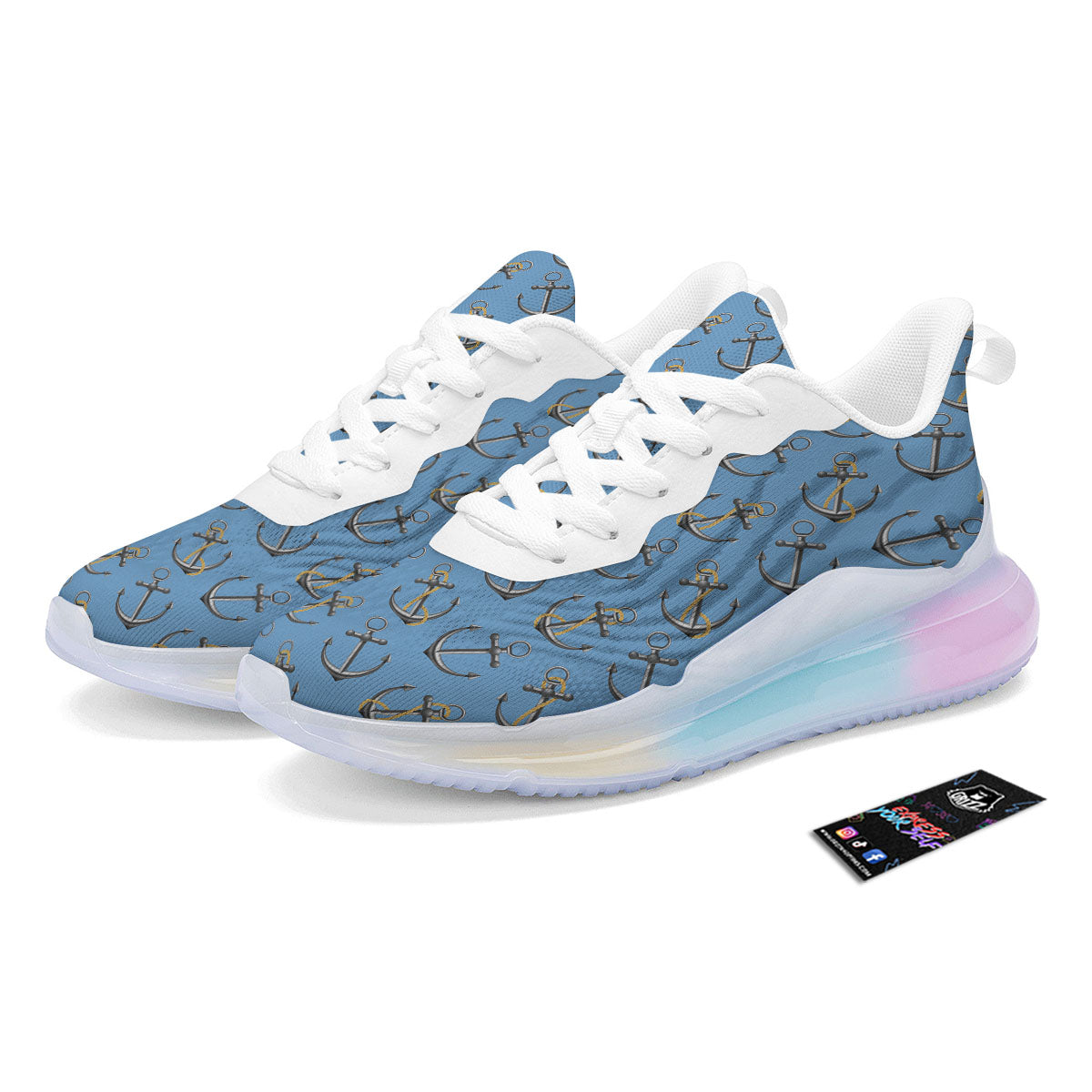 Anchor Nautical Print Pattern Running Sneakers-grizzshop