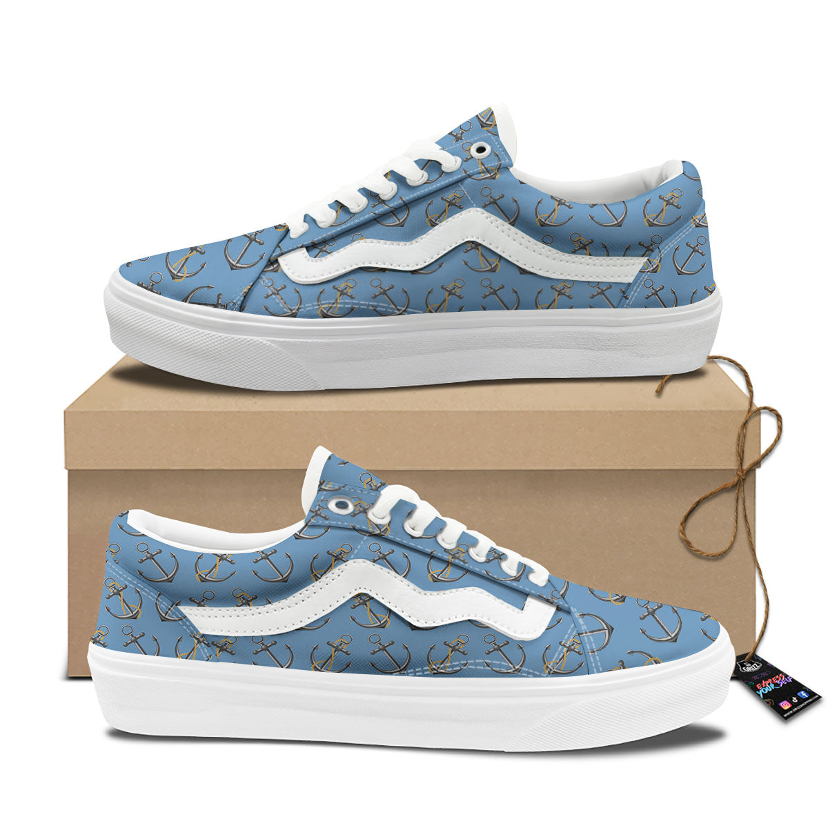 Anchor Nautical Print Pattern Skate Shoes-grizzshop