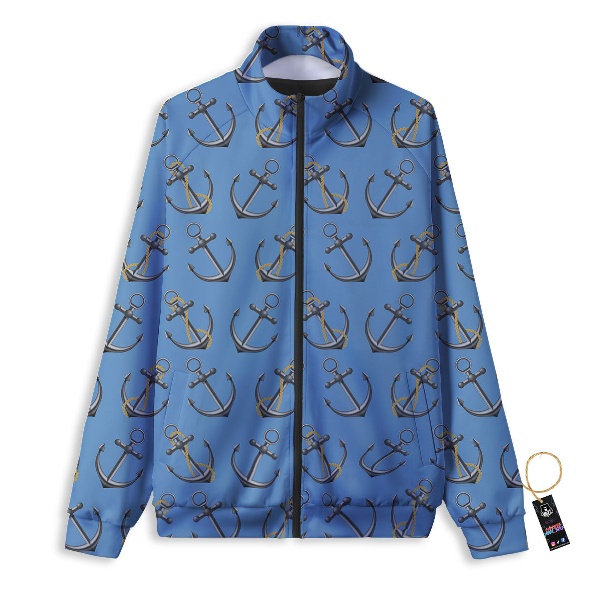 Anchor Nautical Print Pattern Track Jacket-grizzshop