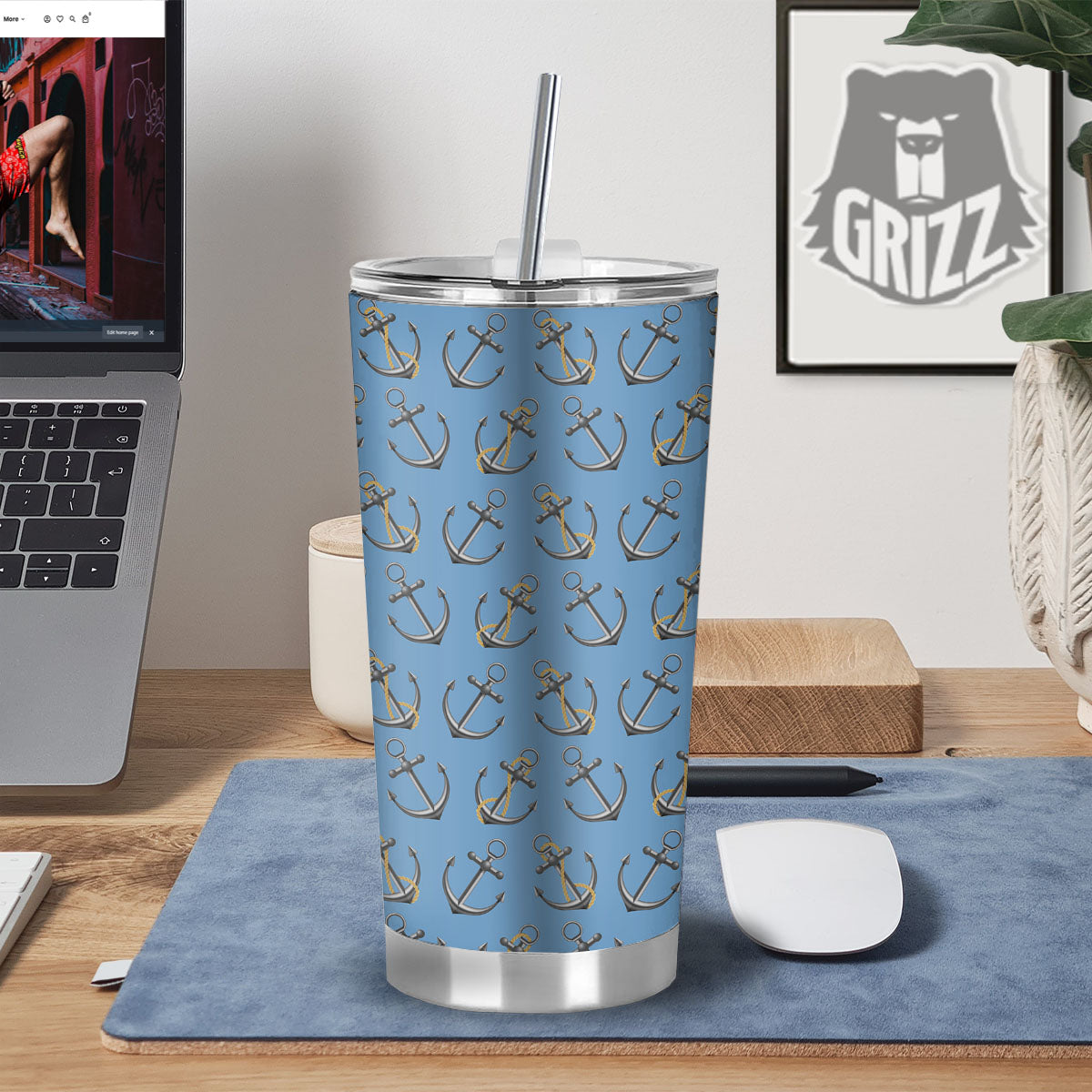 Anchor Nautical Print Pattern Tumbler-grizzshop