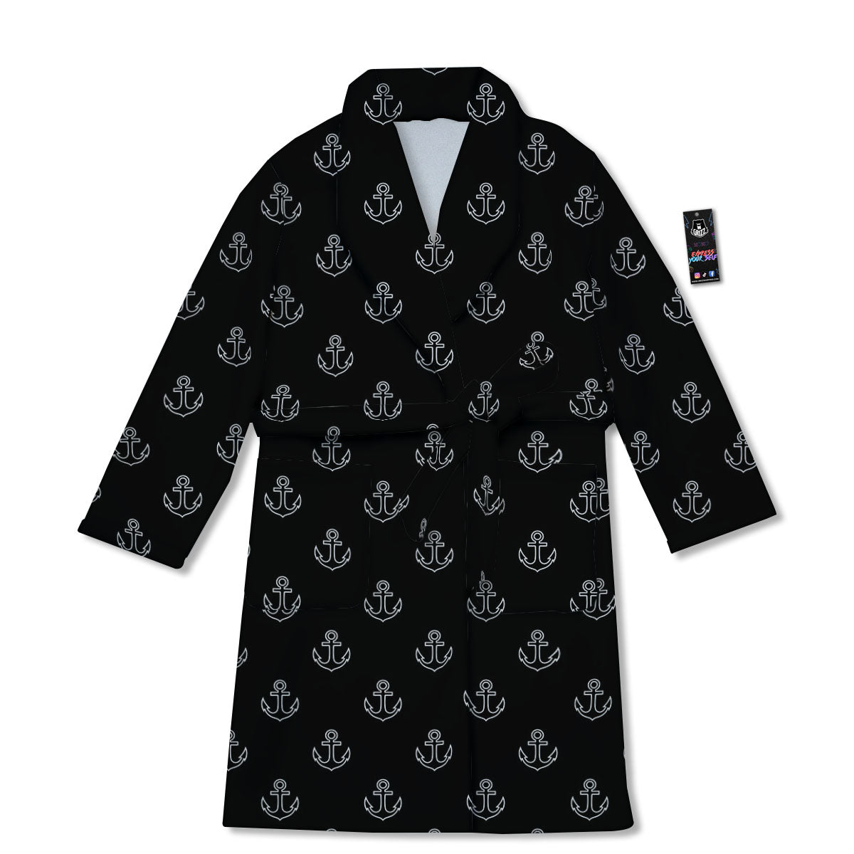 Anchor White And Black Print Pattern Bathrobe-grizzshop
