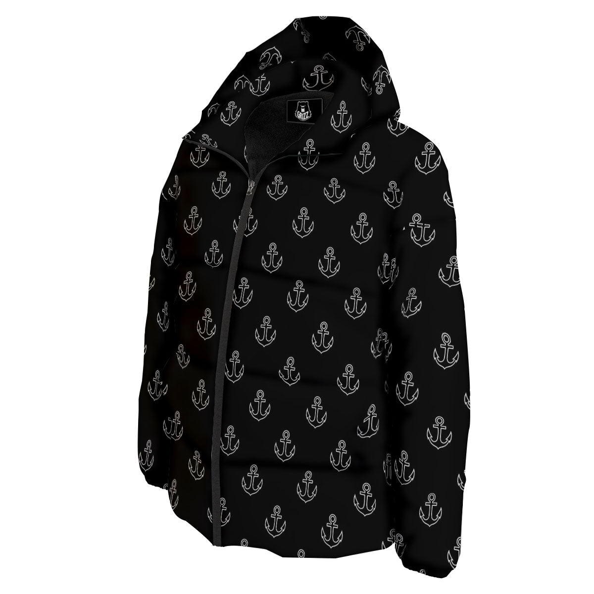 Anchor White And Black Print Pattern Down Jacket-grizzshop