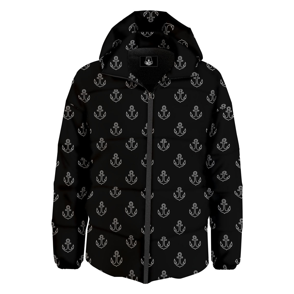 Anchor White And Black Print Pattern Down Jacket-grizzshop