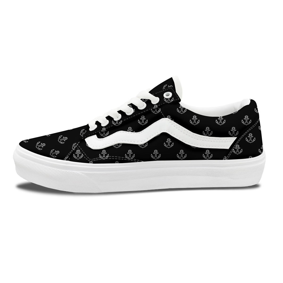 Anchor White And Black Print Pattern Skate Shoes-grizzshop