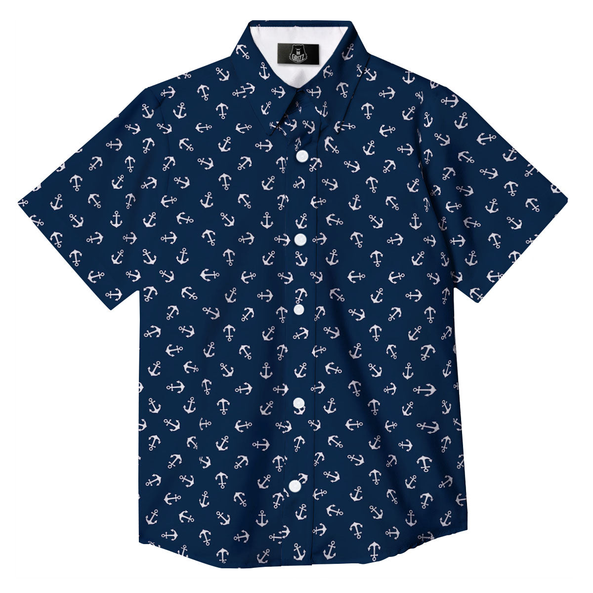 Anchor White And Blue Print Pattern Button Up Shirt-grizzshop
