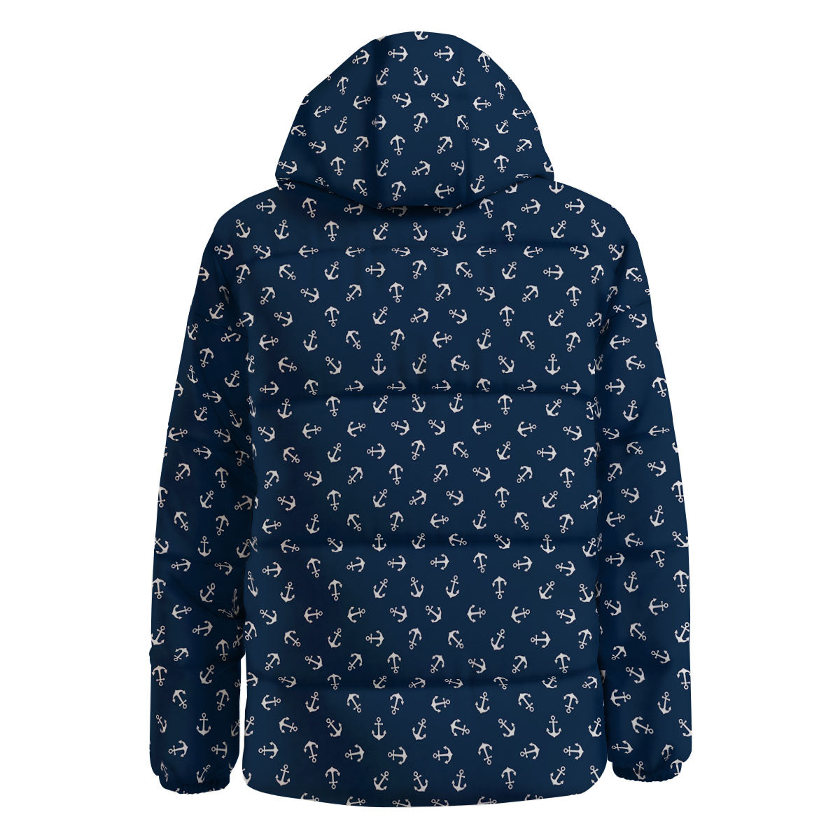 Anchor White And Blue Print Pattern Down Jacket-grizzshop