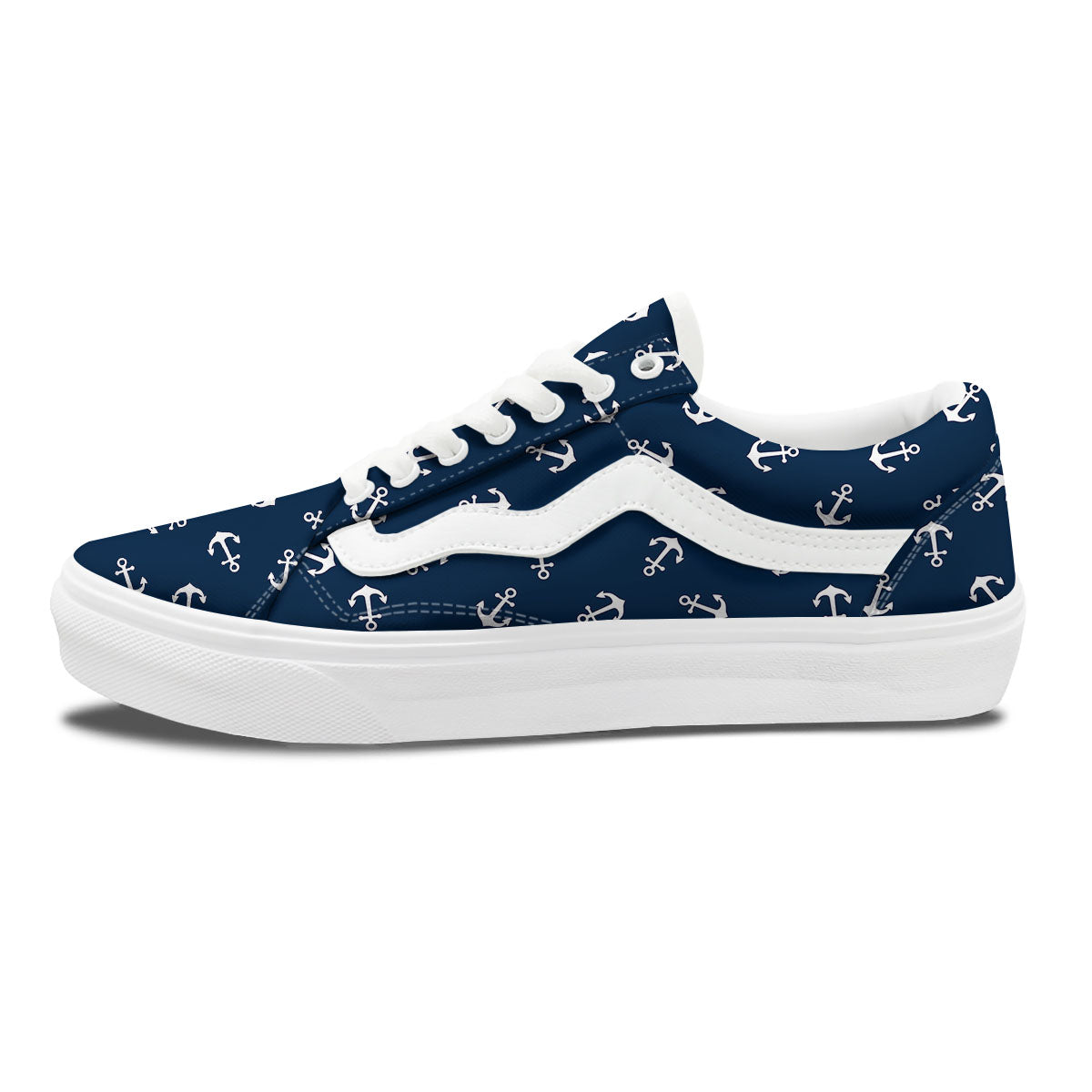 Anchor White And Blue Print Pattern Skate Shoes-grizzshop