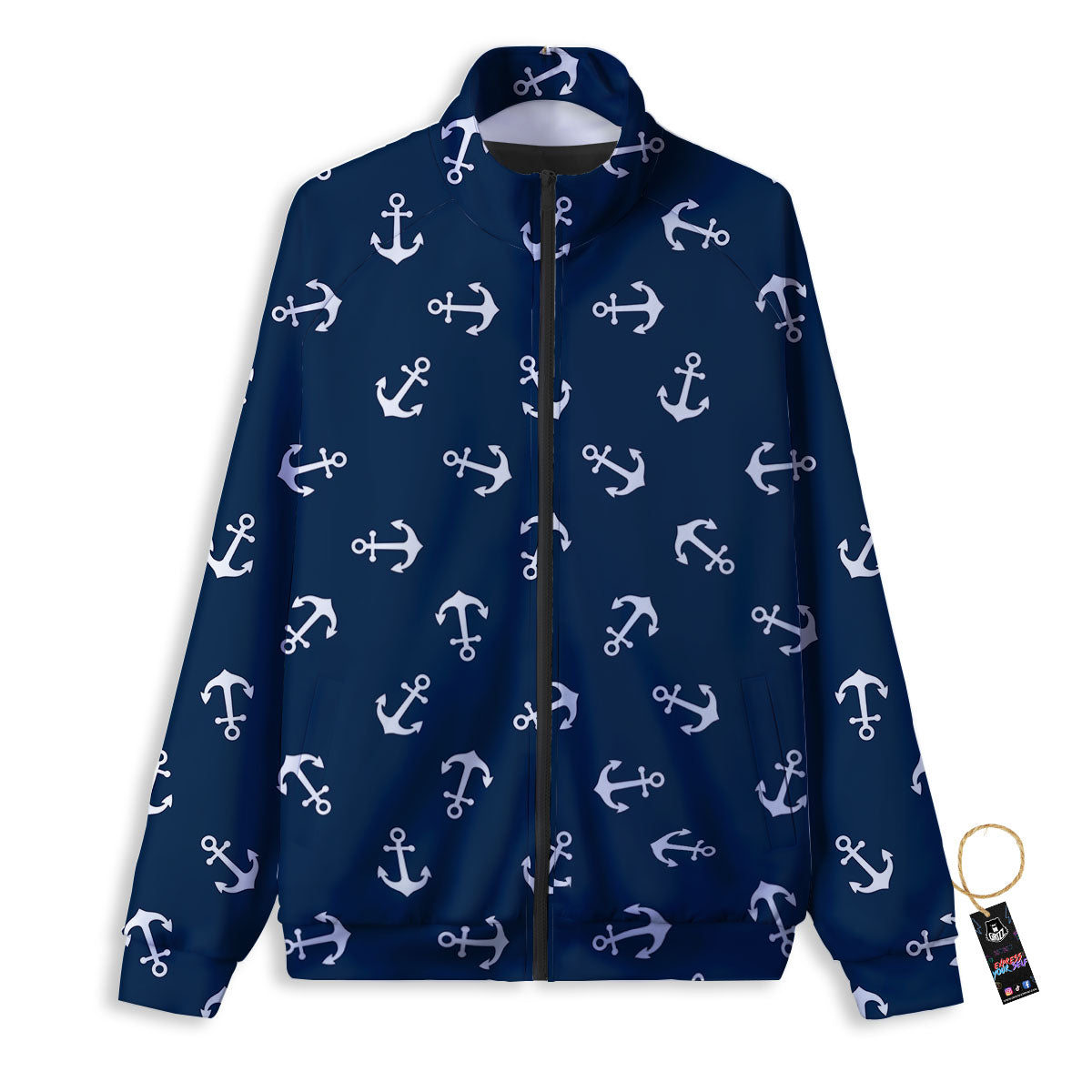 Anchor White And Blue Print Pattern Track Jacket-grizzshop