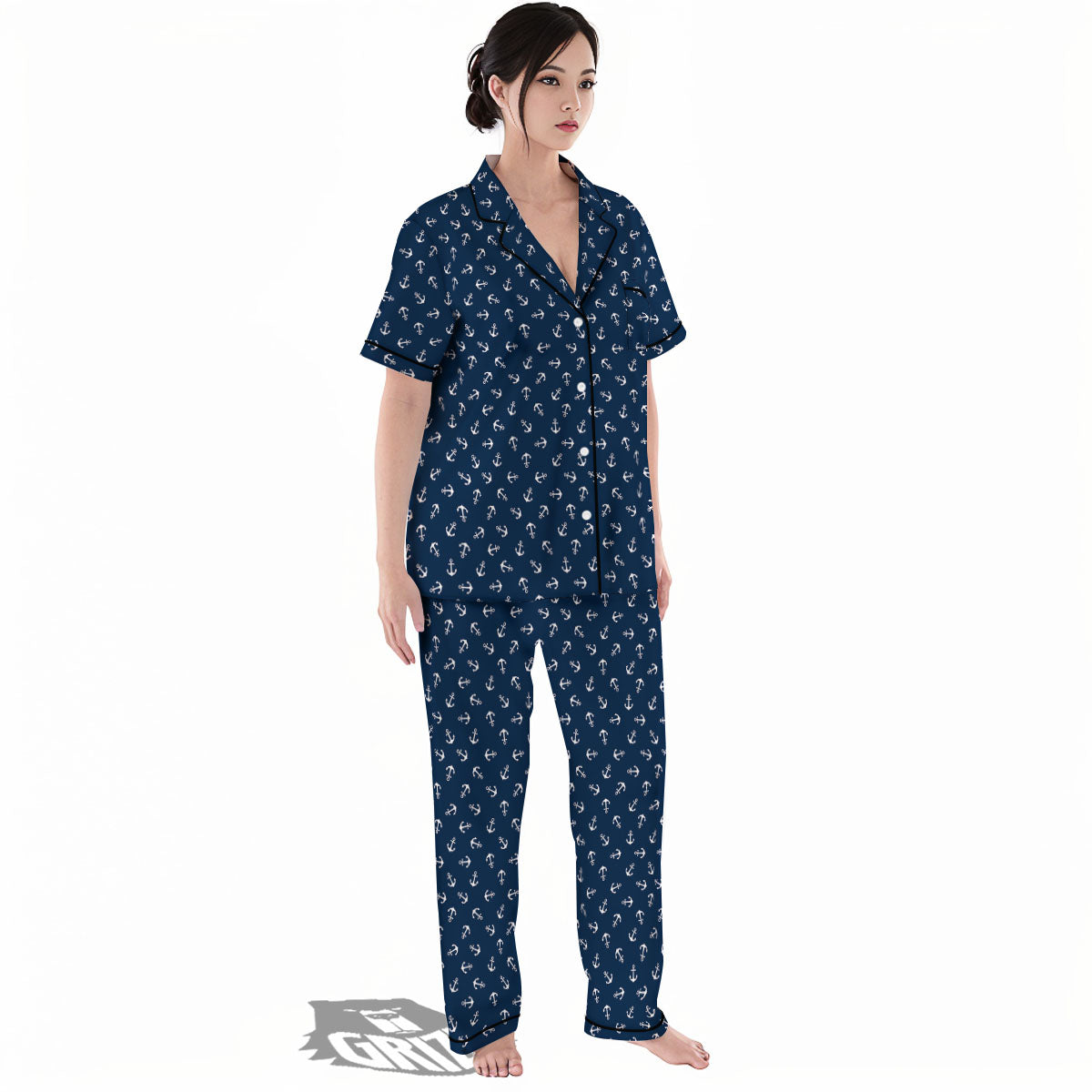Anchor White And Blue Print Pattern Women's Pajamas Set-grizzshop