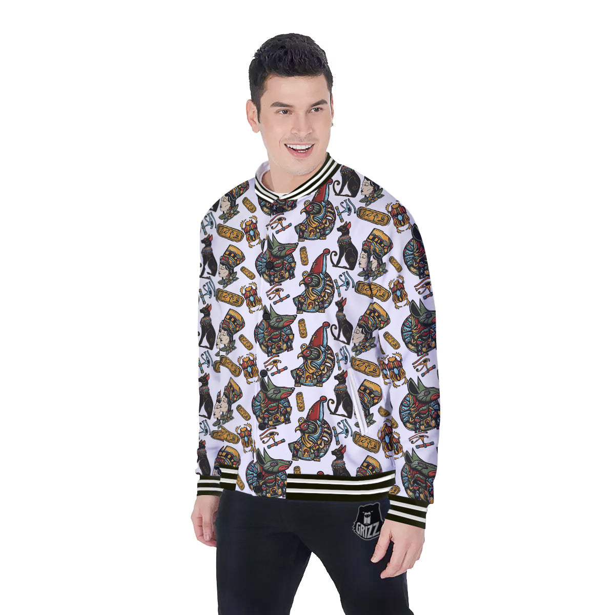 Ancient Egypt Old School Tattoo Print Pattern Baseball Jacket-grizzshop