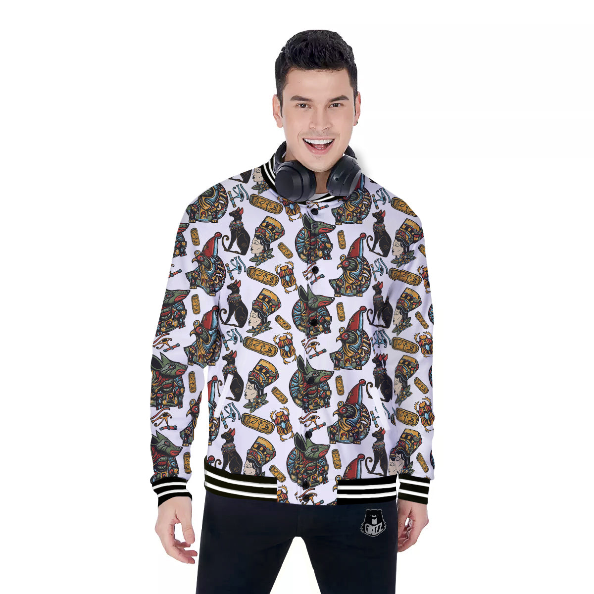 Ancient Egypt Old School Tattoo Print Pattern Baseball Jacket-grizzshop