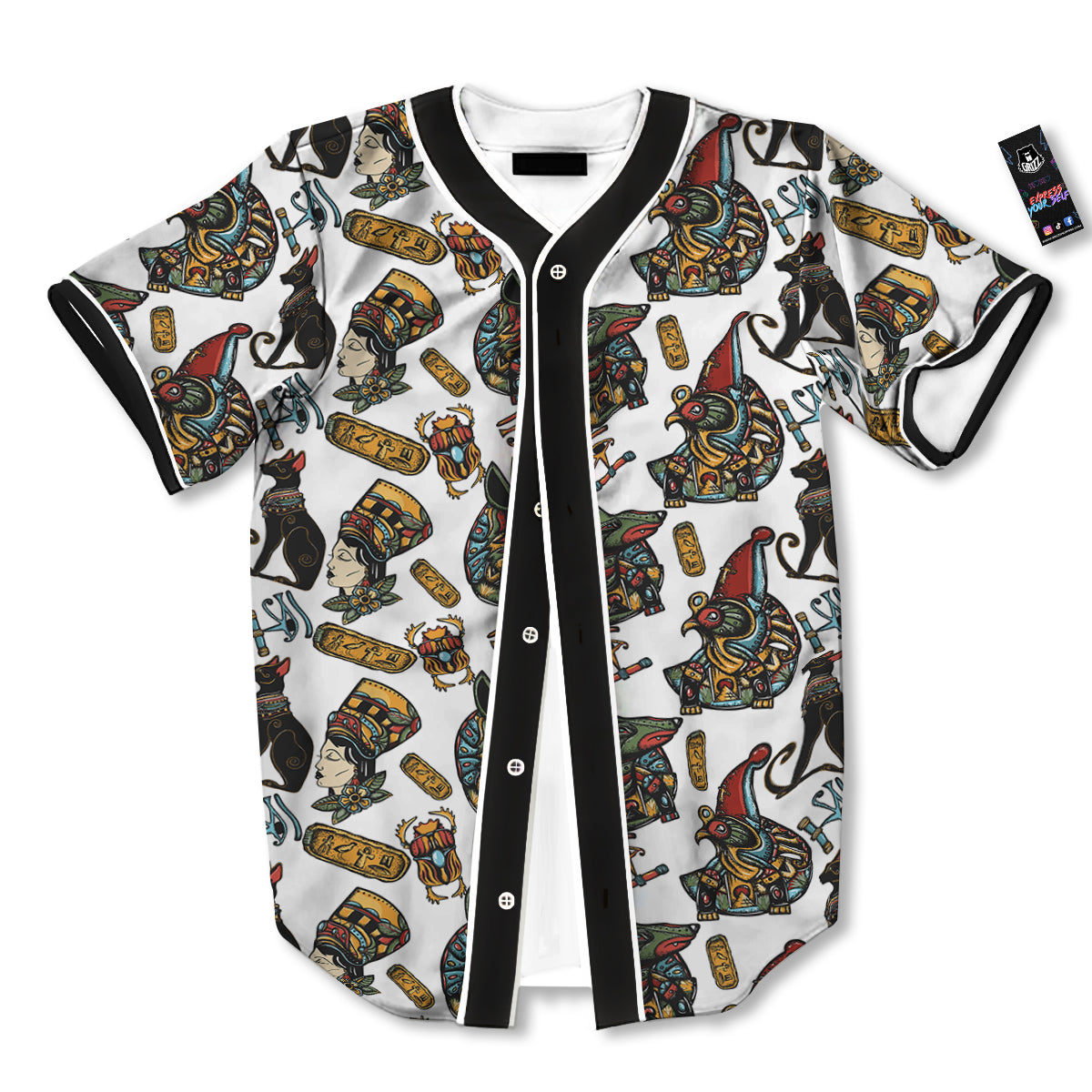 Ancient Egypt Old School Tattoo Print Pattern Baseball Jersey-grizzshop