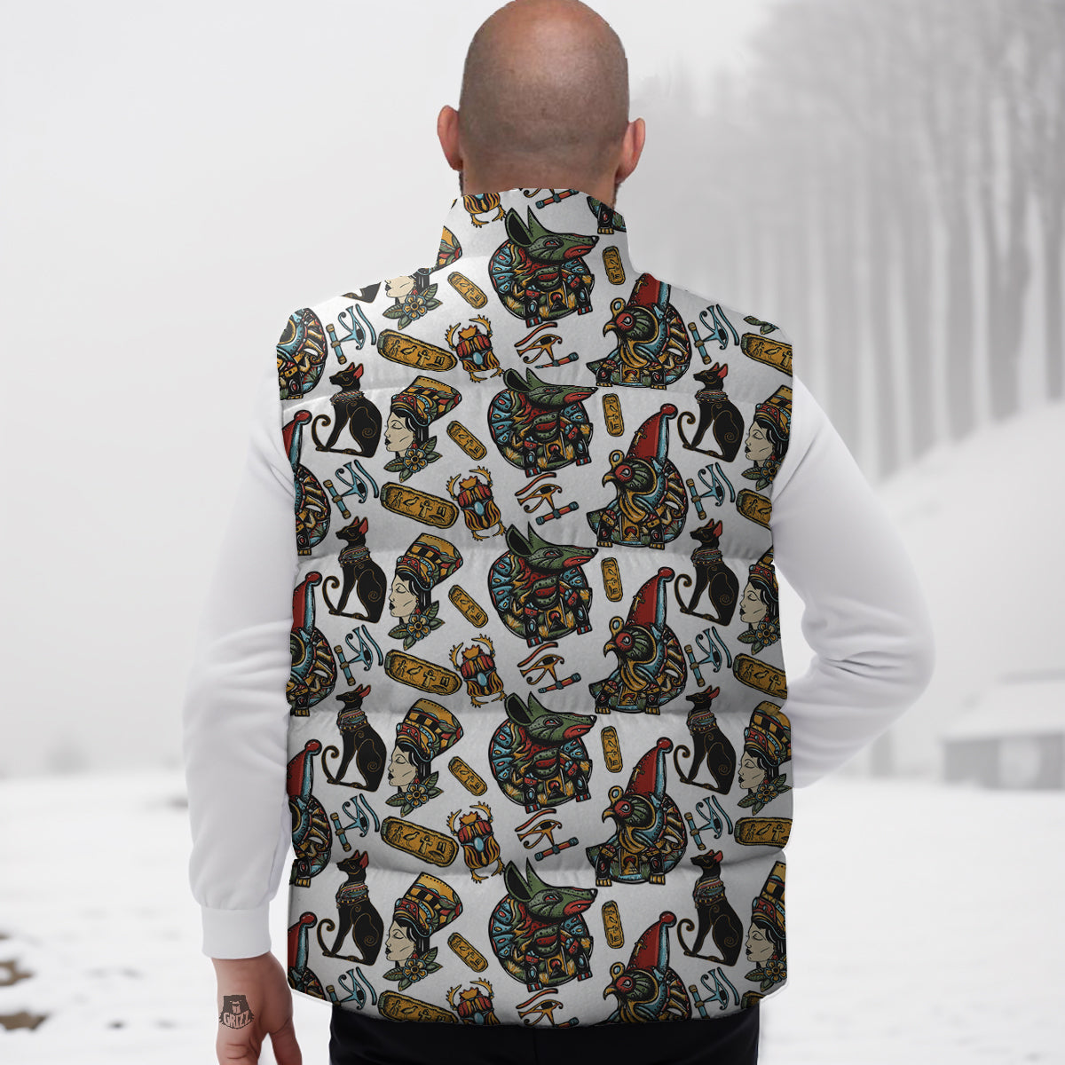 Ancient Egypt Old School Tattoo Print Pattern Down Vest