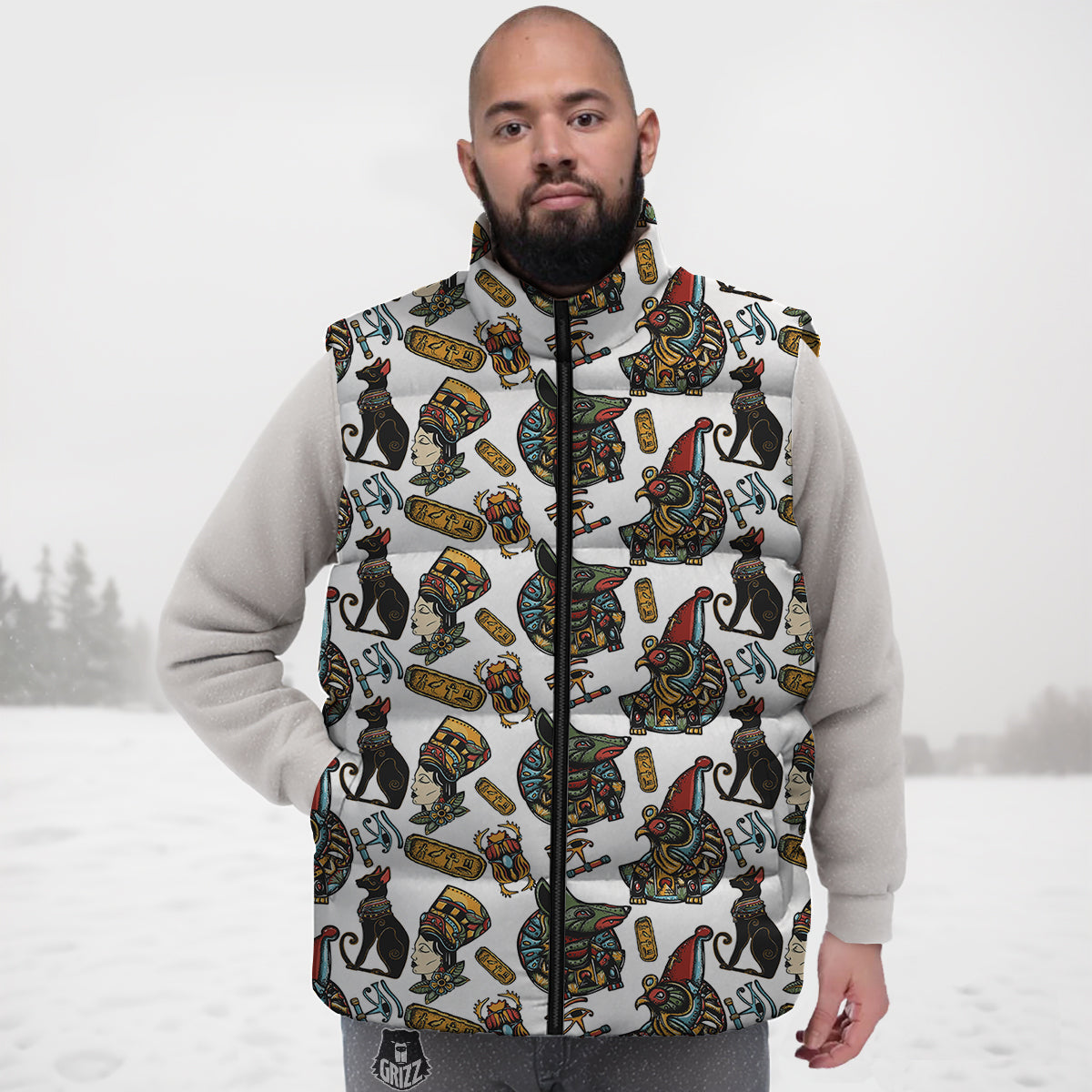 Ancient Egypt Old School Tattoo Print Pattern Down Vest