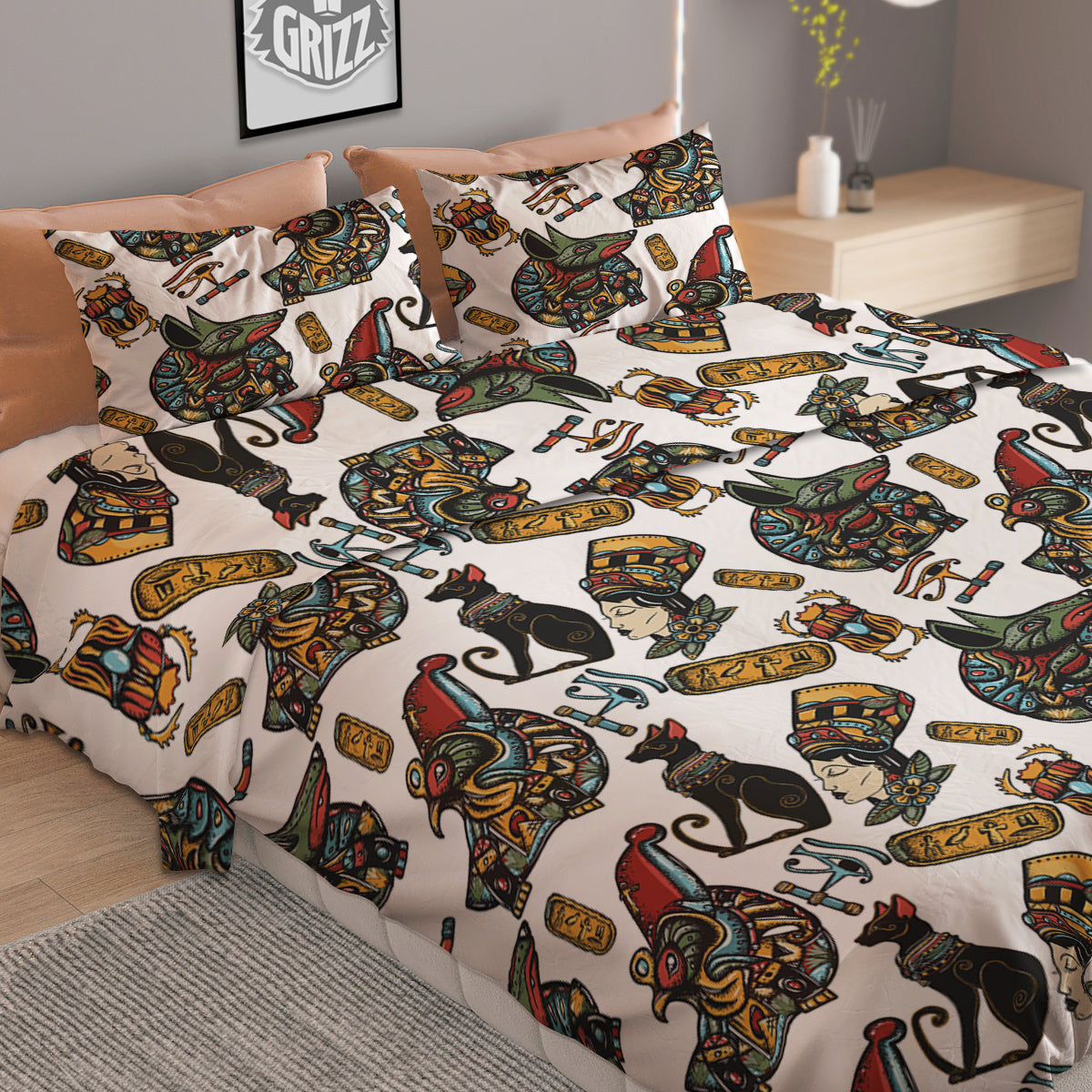 Ancient Egypt Old School Tattoo Print Pattern Duvet Cover Bedding Set