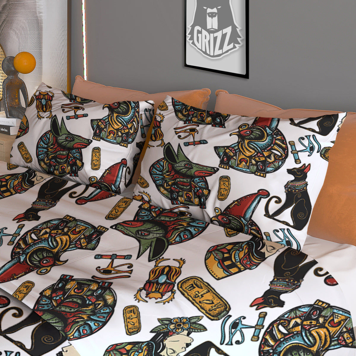 Ancient Egypt Old School Tattoo Print Pattern Duvet Cover Bedding Set