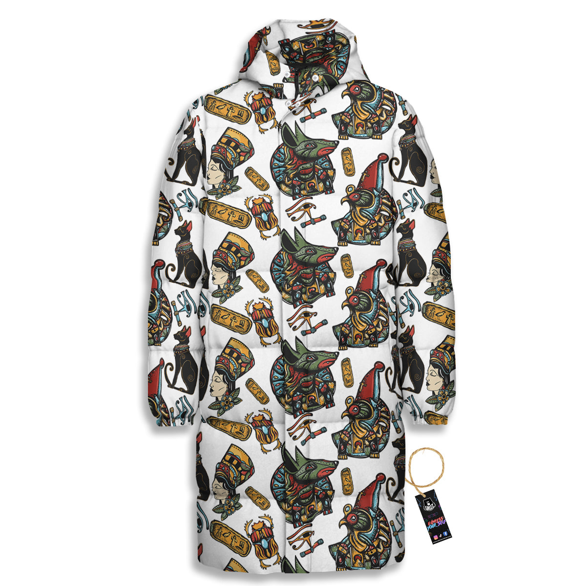 Ancient Egypt Old School Tattoo Print Pattern Long Down Jacket-grizzshop