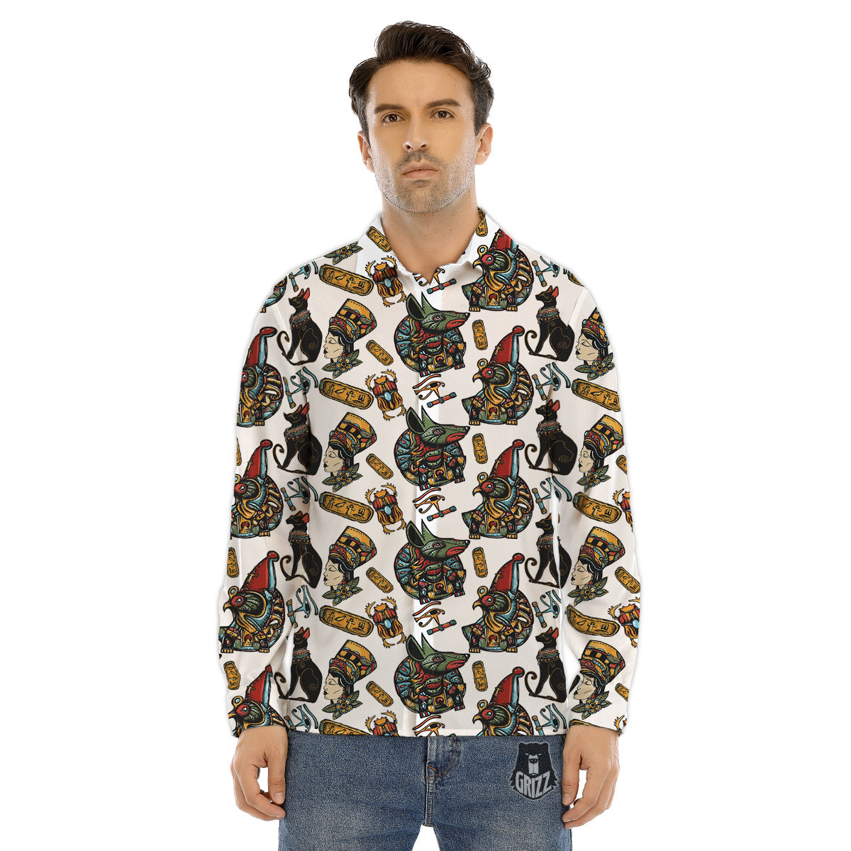 Ancient Egypt Old School Tattoo Print Pattern Men's Dress Shirts-grizzshop