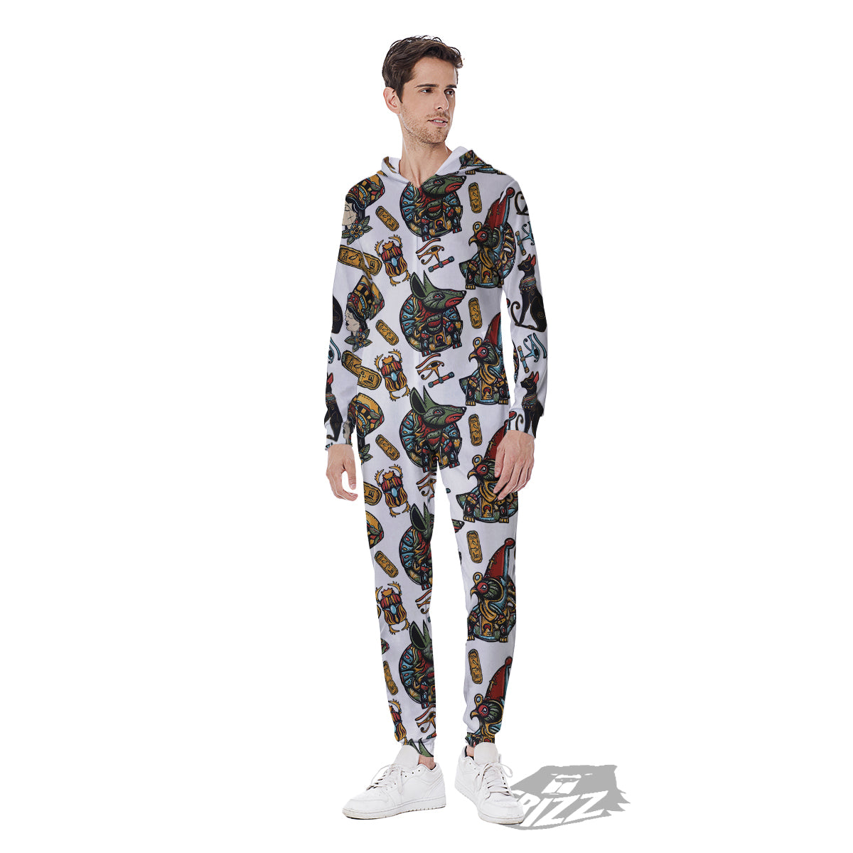 Ancient Egypt Old School Tattoo Print Pattern Men's Jumpsuit-grizzshop
