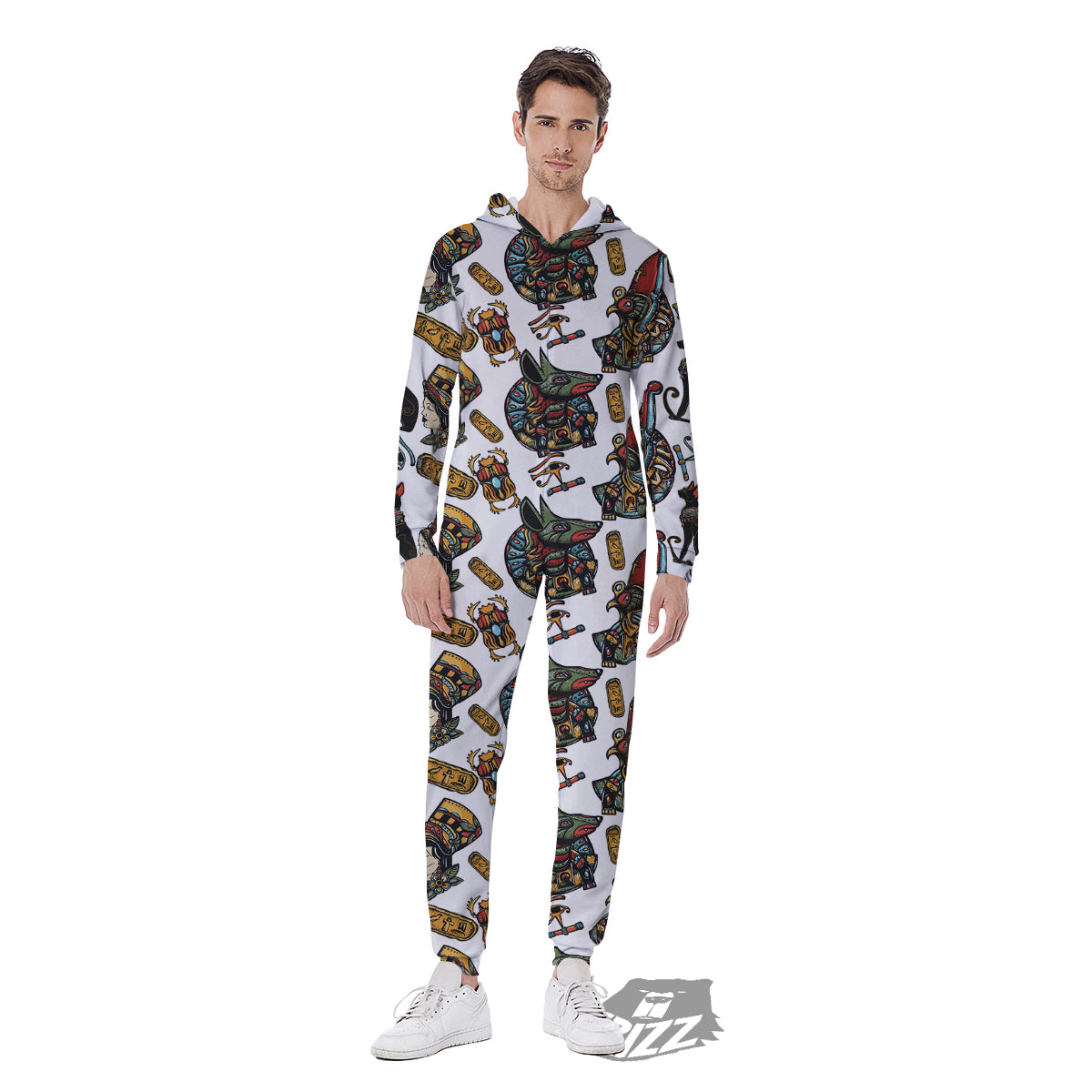 Ancient Egypt Old School Tattoo Print Pattern Men's Jumpsuit-grizzshop