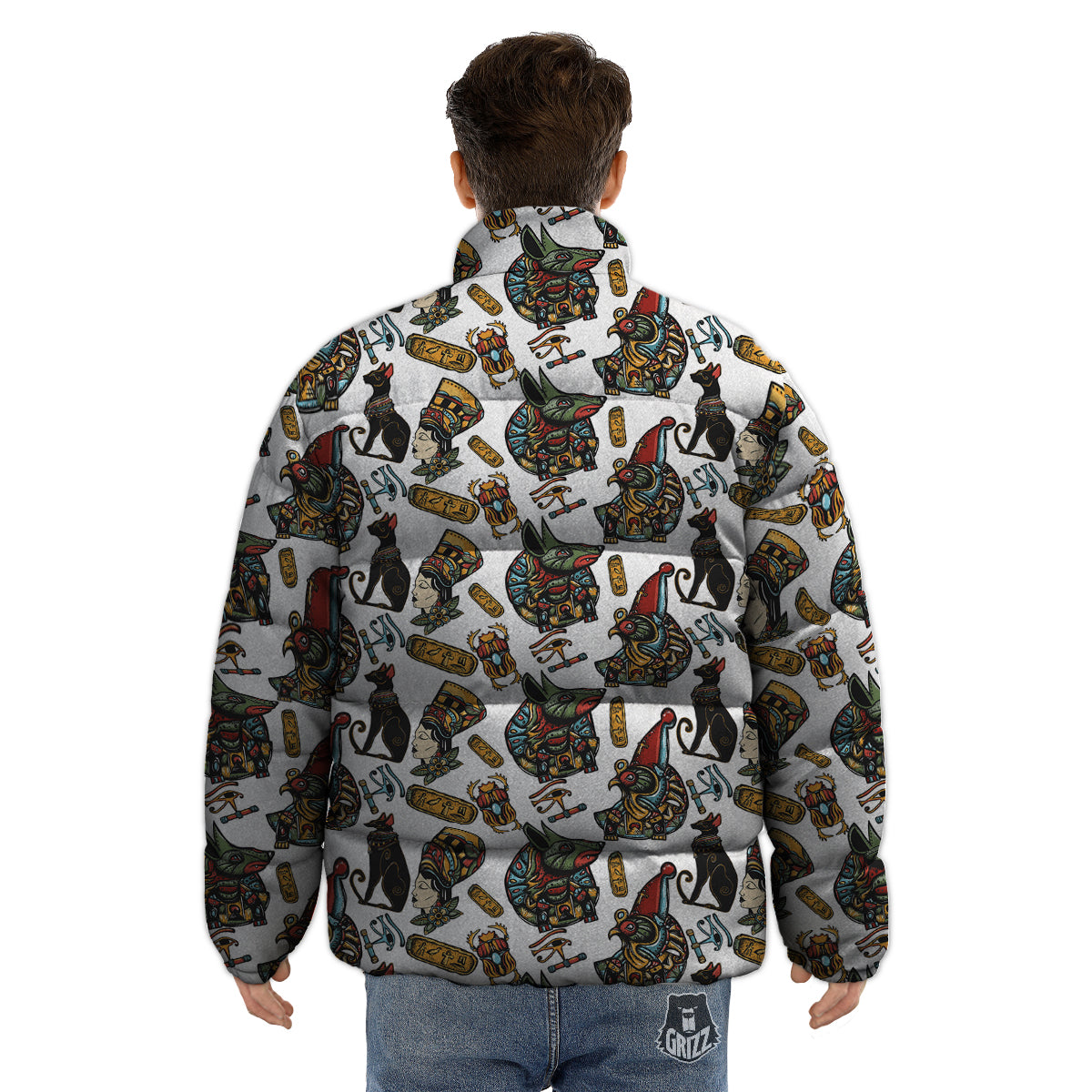 Ancient Egypt Old School Tattoo Print Pattern Puffer Jacket-grizzshop
